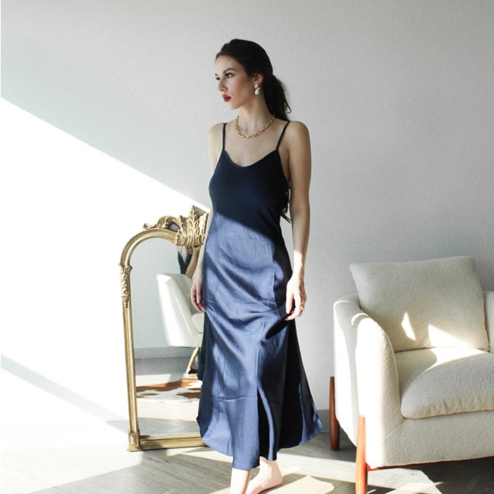 Long Silk Blended Light Blush Dress